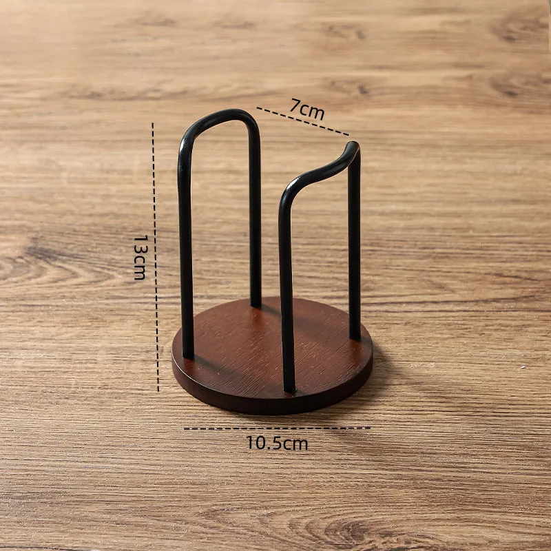 Wooden cup holder with cup puller in black colour showing two cup positions