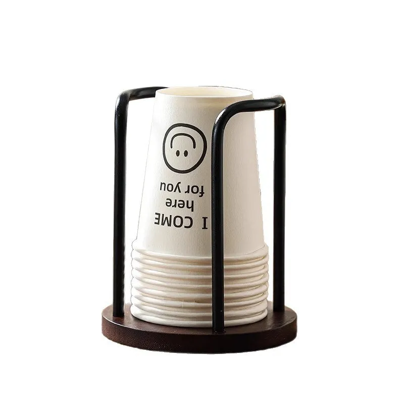 Wooden cup holder with cup puller in black colour showing two cup positions
