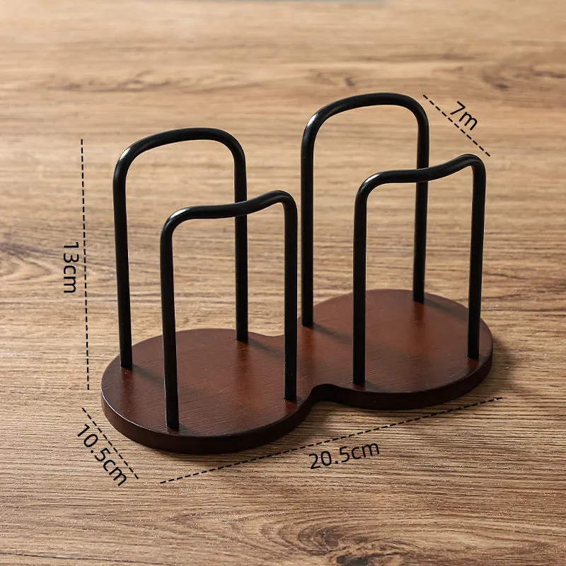 Wooden cup holder with cup puller in black colour showing two cup positions