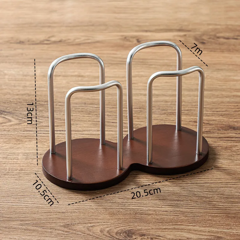 Wooden cup holder with cup puller in black colour showing two cup positions