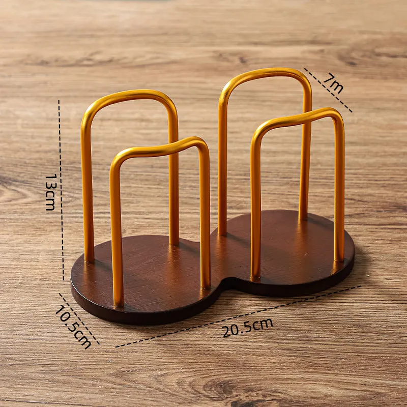 Wooden cup holder with cup puller in black colour showing two cup positions