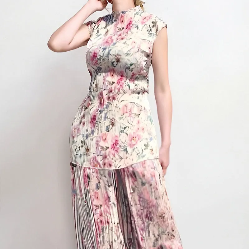 Long sleeve printed chiffon dress and matching top co-ordinate set in picture colour