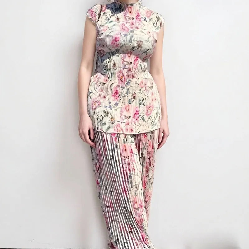 Long sleeve printed chiffon dress and matching top co-ordinate set in picture colour