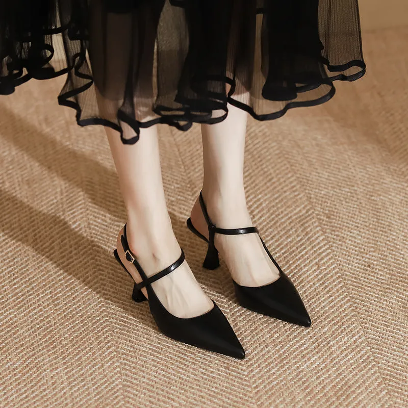 Spring women's pointed stiletto pump sandals in solid colour with rubber sole and imitation sheepskin lining, shown in apricot