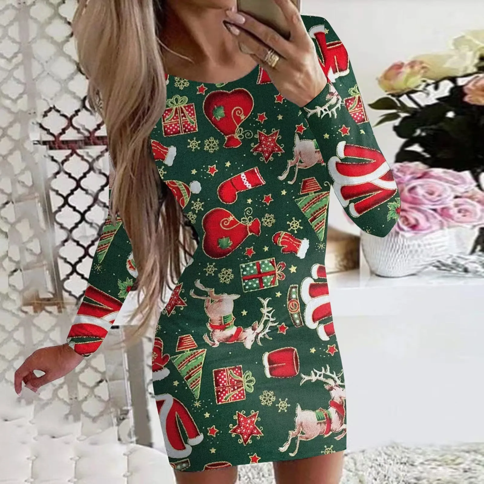 Women's printed polyester dress with animal pattern design in floral colour options