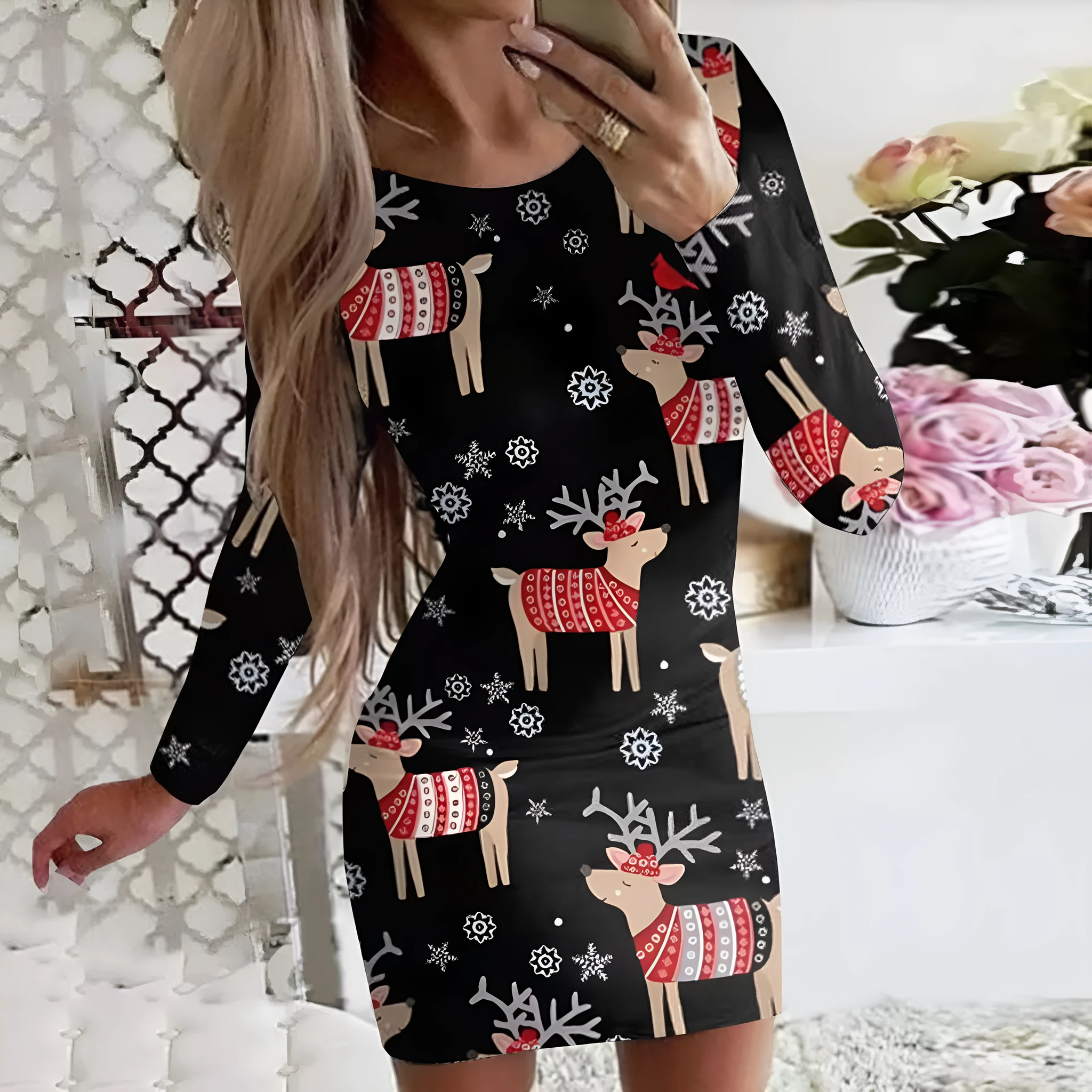 Women's printed polyester dress with animal pattern design in floral colour options