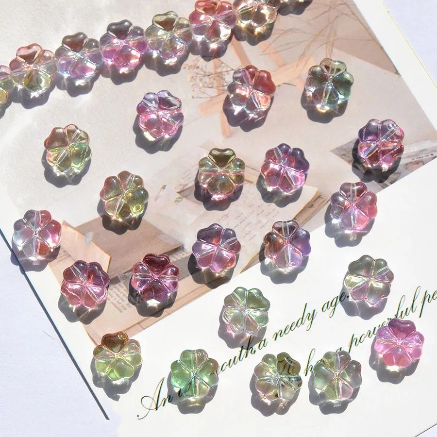 20 gradient colour 10mm crystal glass beads with four-leaf clover water droplet pattern and iridescent electroplated finish
