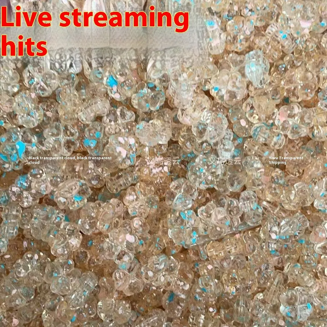 High transparency acrylic fat clover camellia beads scattered on white surface