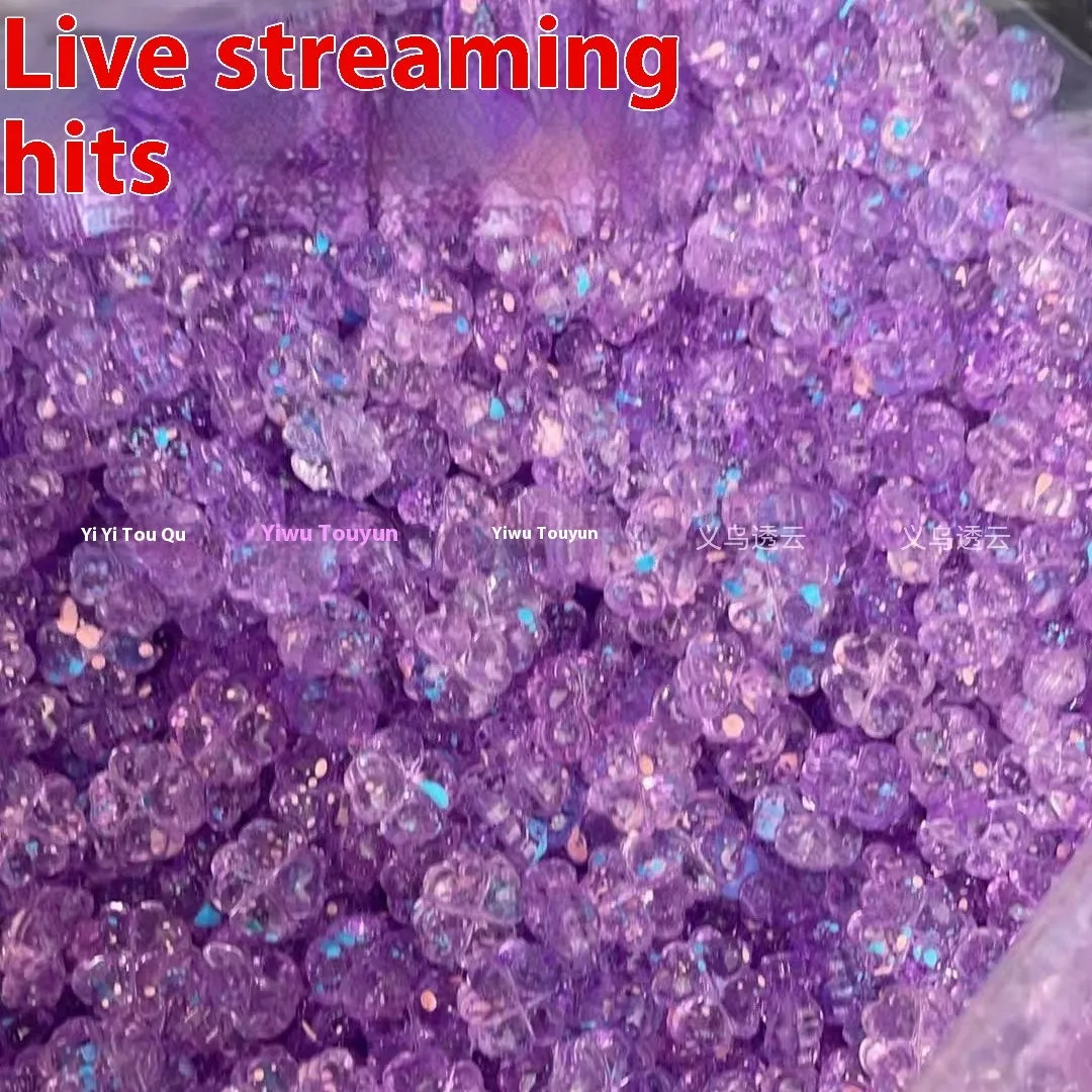 High transparency acrylic fat clover camellia beads scattered on white surface