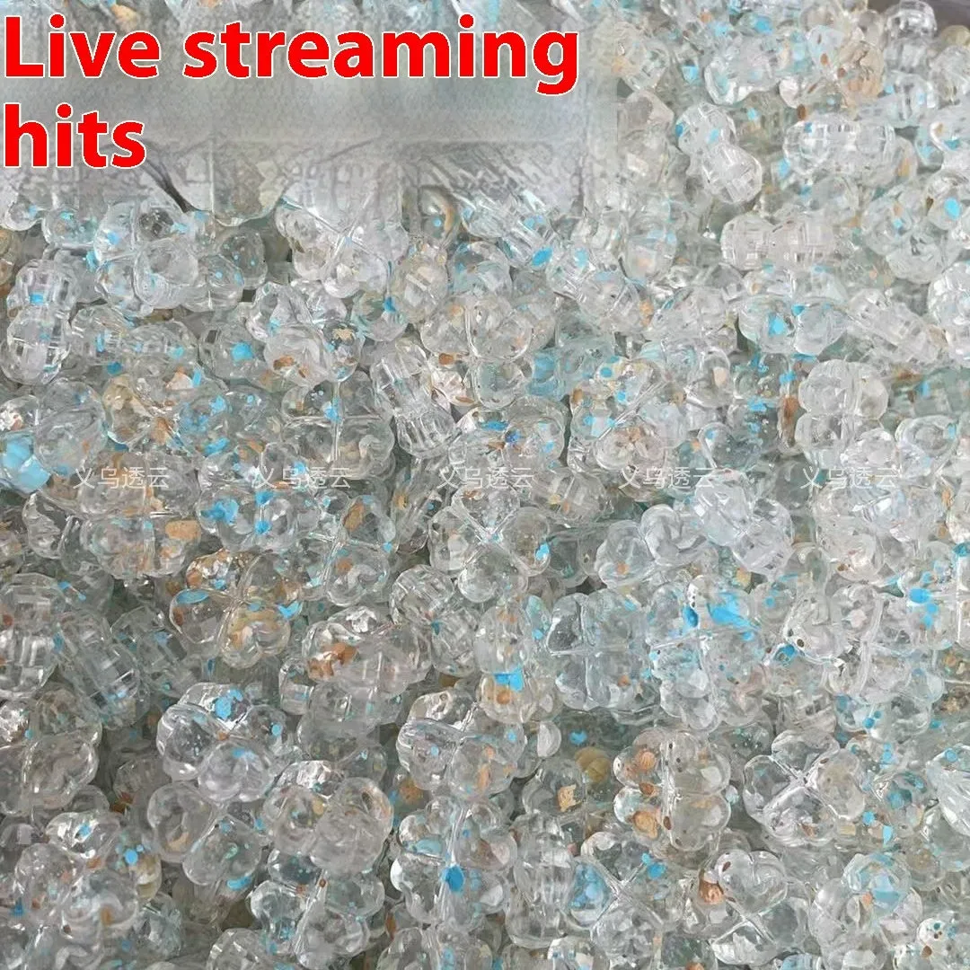 High transparency acrylic fat clover camellia beads scattered on white surface