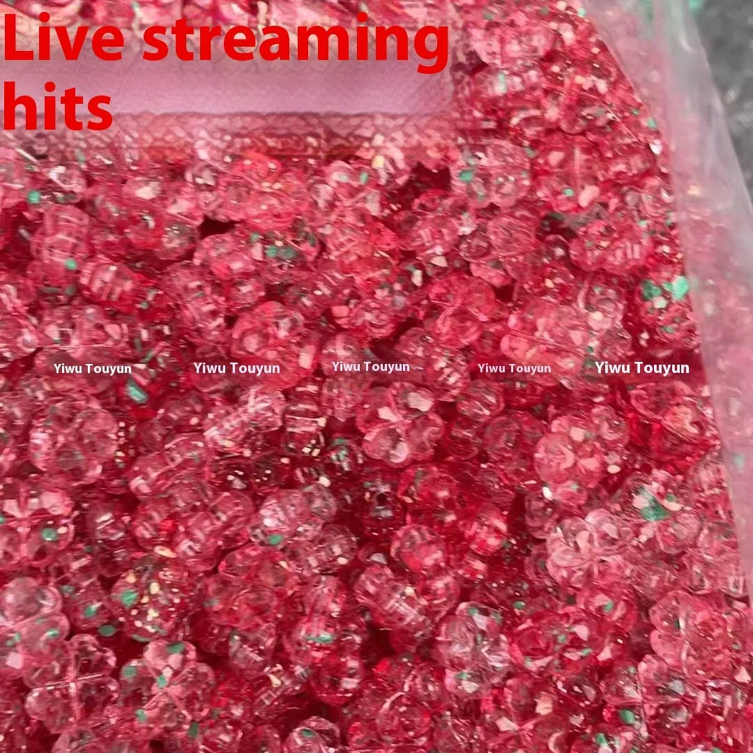 High transparency acrylic fat clover camellia beads scattered on white surface