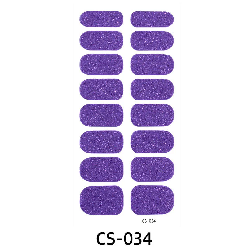 Assorted nail sticker designs including cartoon, love heart, and starry sky patterns on bare clip-on nails with a nail file
