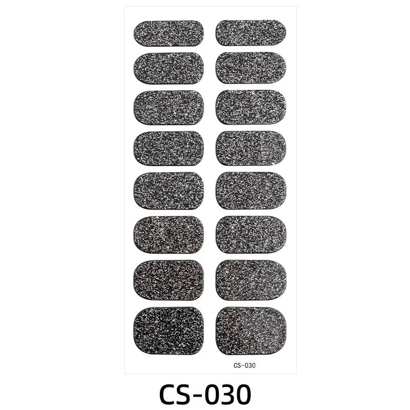 Assorted nail sticker designs including cartoon, love heart, and starry sky patterns on bare clip-on nails with a nail file