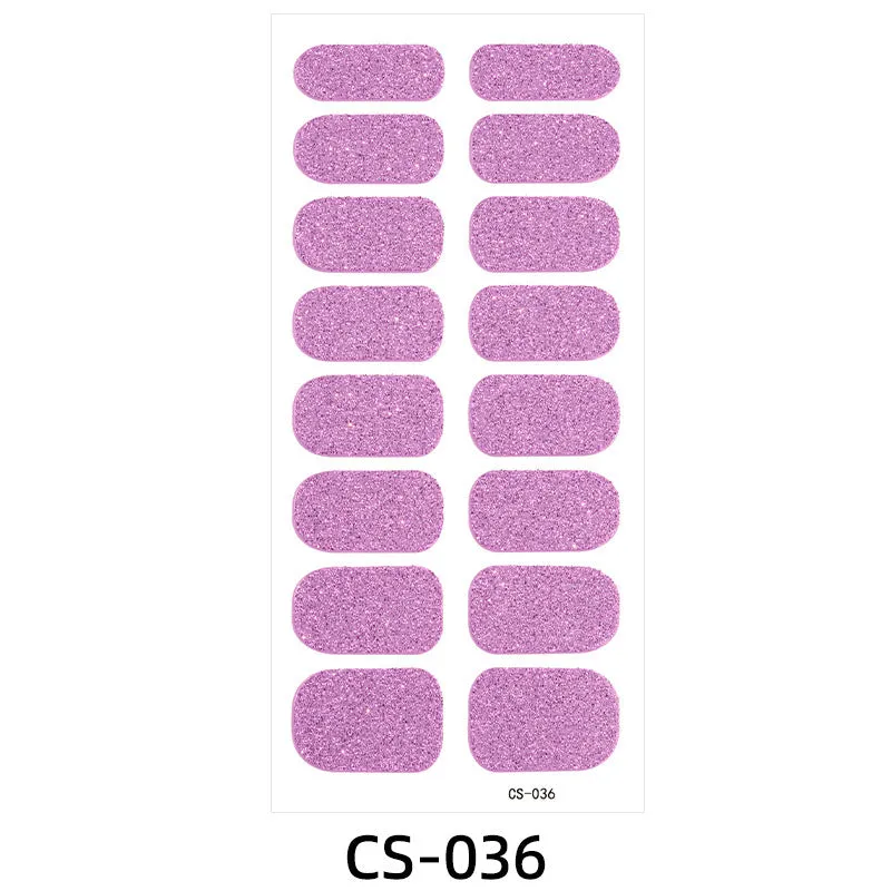 Assorted nail sticker designs including cartoon, love heart, and starry sky patterns on bare clip-on nails with a nail file