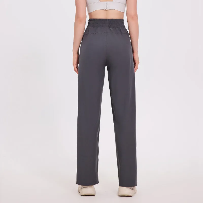 Straight Loose Sports Women's Wide-leg Pants Fitness Trousers Mid Waist Polyester Moisture Wicking Casual Trousers Black Bordeaux Red Dark Gray S M L XL Female