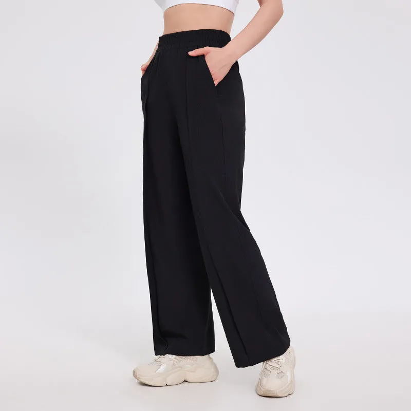 Straight Loose Sports Women's Wide-leg Pants Fitness Trousers Mid Waist Polyester Moisture Wicking Casual Trousers Black Bordeaux Red Dark Gray S M L XL Female