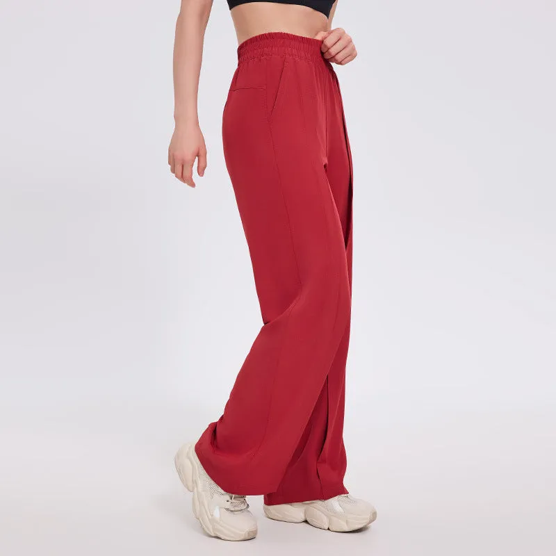 Straight Loose Sports Women's Wide-leg Pants Fitness Trousers Mid Waist Polyester Moisture Wicking Casual Trousers Black Bordeaux Red Dark Gray S M L XL Female