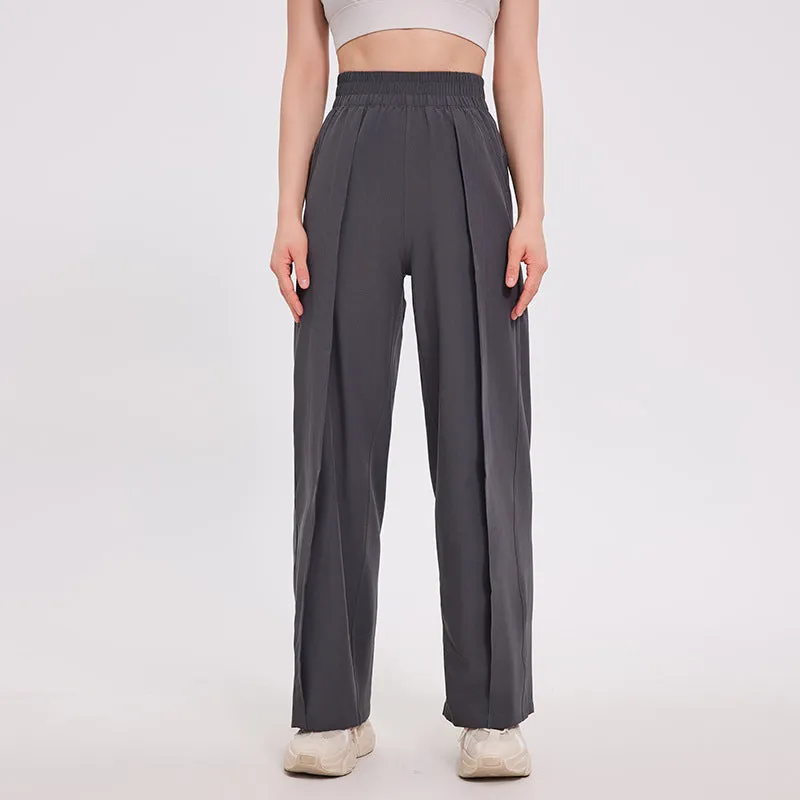 Straight Loose Sports Women's Wide-leg Pants Fitness Trousers Mid Waist Polyester Moisture Wicking Casual Trousers Black Bordeaux Red Dark Gray S M L XL Female