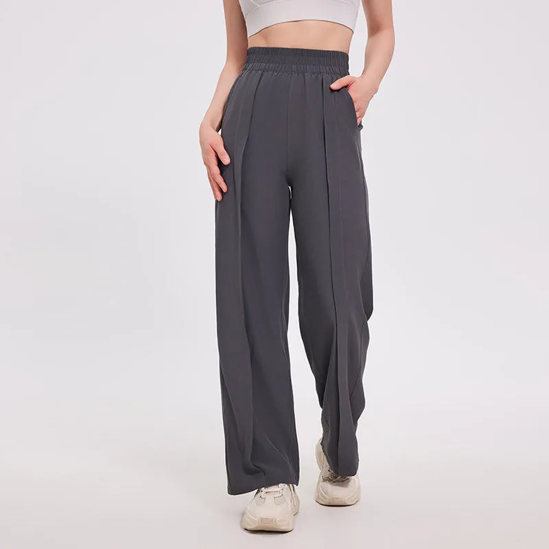 Straight Loose Sports Women's Wide-leg Pants Fitness Trousers Mid Waist Polyester Moisture Wicking Casual Trousers Black Bordeaux Red Dark Gray S M L XL Female