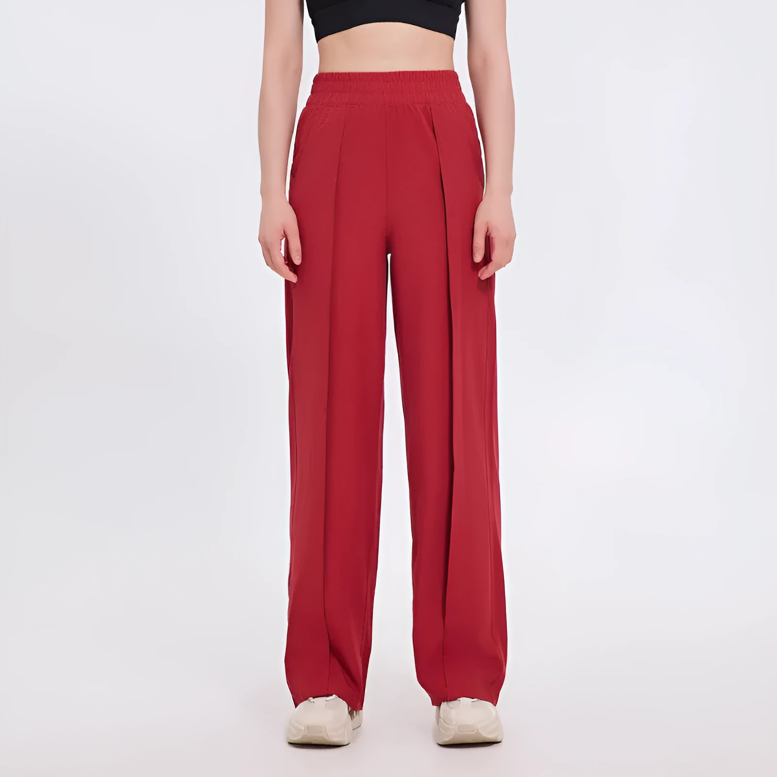Straight Loose Sports Women's Wide-leg Pants Fitness Trousers Mid Waist Polyester Moisture Wicking Casual Trousers Black Bordeaux Red Dark Gray S M L XL Female
