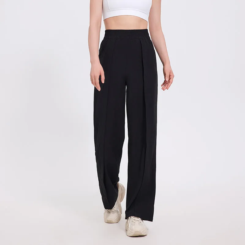 Straight Loose Sports Women's Wide-leg Pants Fitness Trousers Mid Waist Polyester Moisture Wicking Casual Trousers Black Bordeaux Red Dark Gray S M L XL Female
