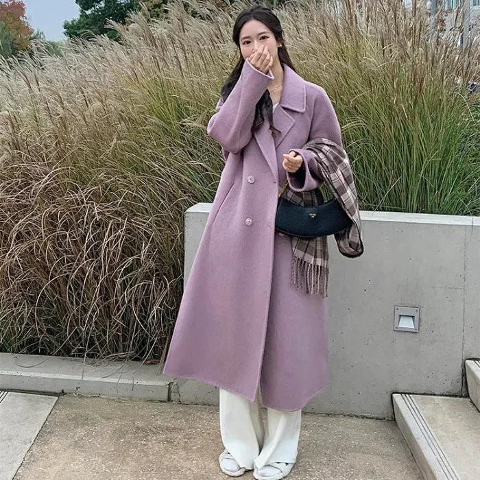High-grade gray woolen coat for women with long sleeves, polyester fabric, autumn design, size L
