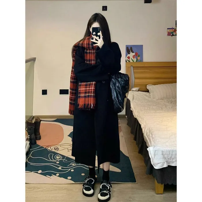 High-grade gray woolen coat for women with long sleeves, polyester fabric, autumn design, size L