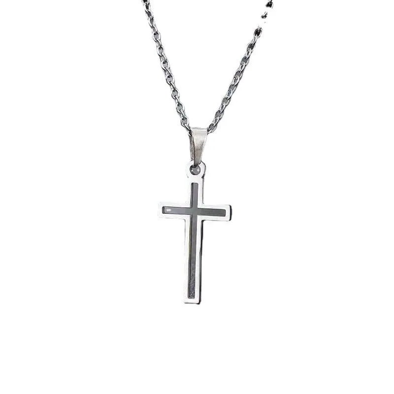 Unisex titanium steel cross necklace with electroplated gold finish on a stainless steel chain