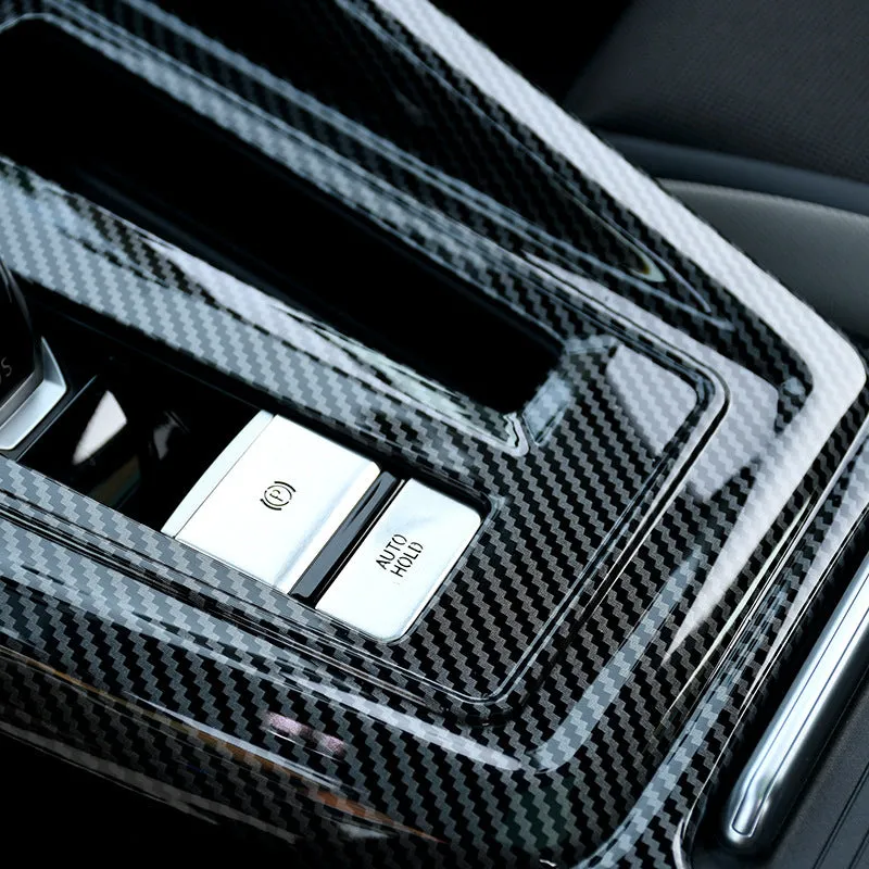 Car interior gearshift panel decoration frame in bright black ABS plastic finish