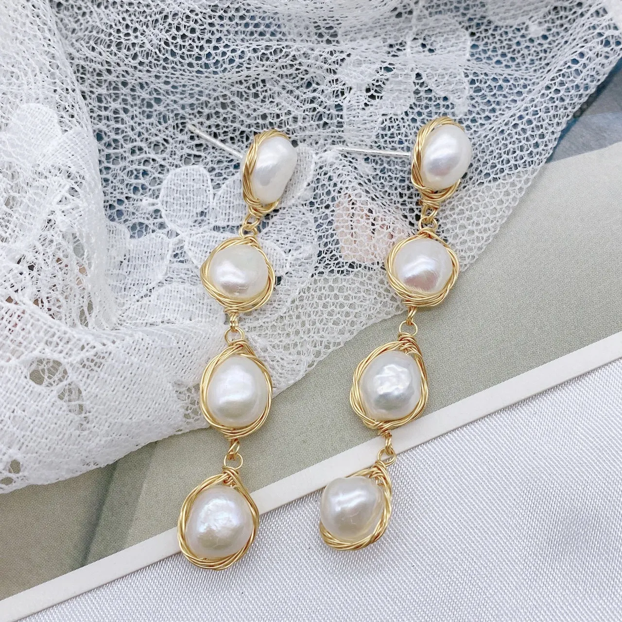 Natural real pearl drop earrings with handmade tassel in white colour for women simple design