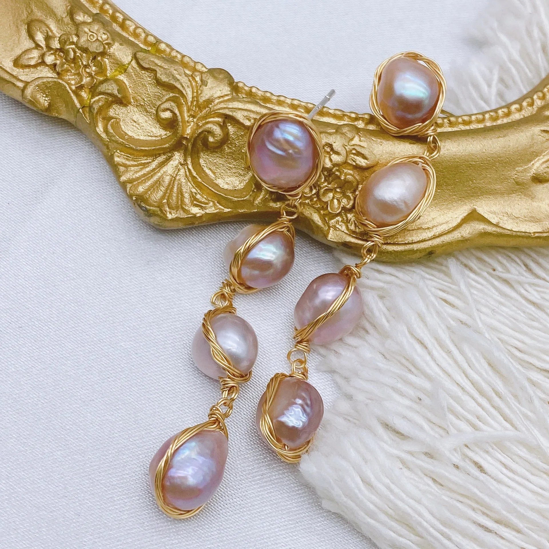 Natural real pearl drop earrings with handmade tassel in white colour for women simple design