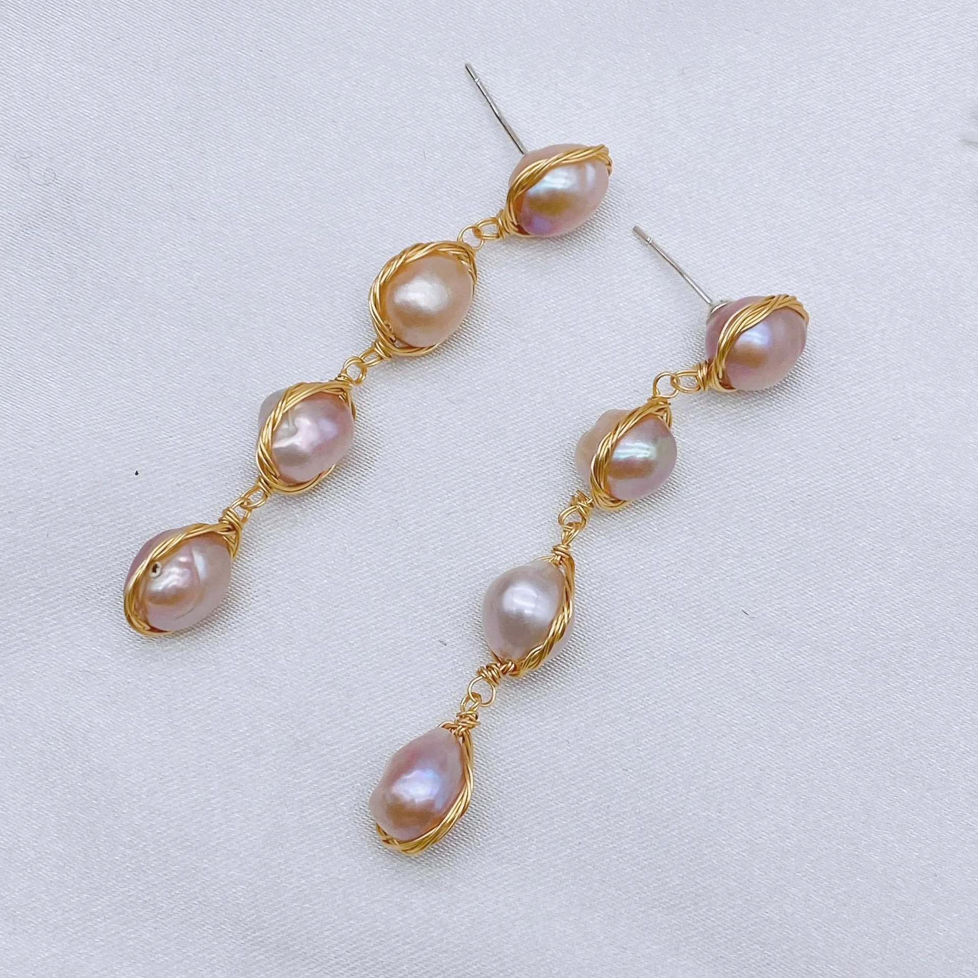 Natural real pearl drop earrings with handmade tassel in white colour for women simple design