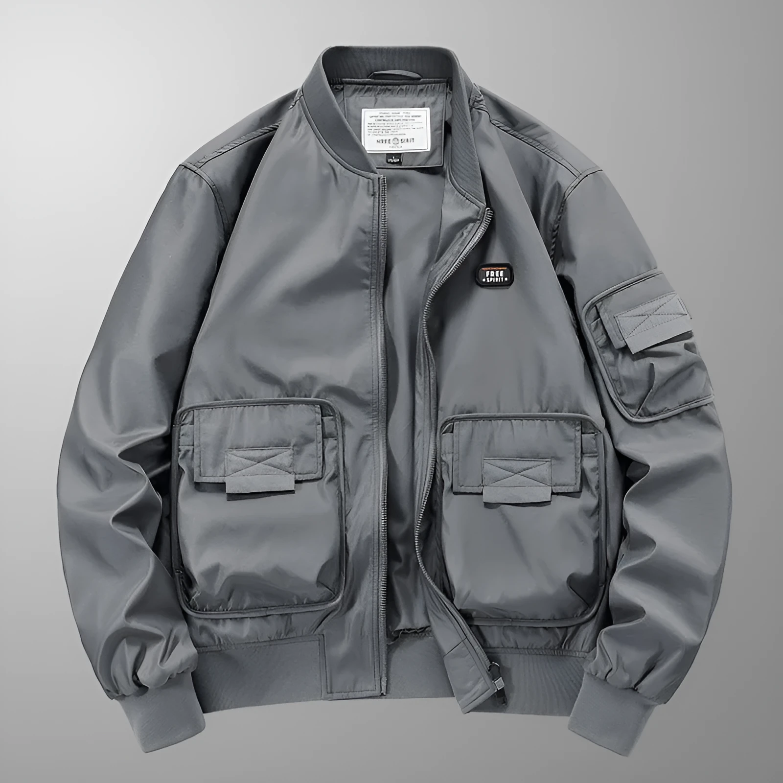 Men's nylon pilot jacket with multiple pockets in Army Green, windproof retro coat