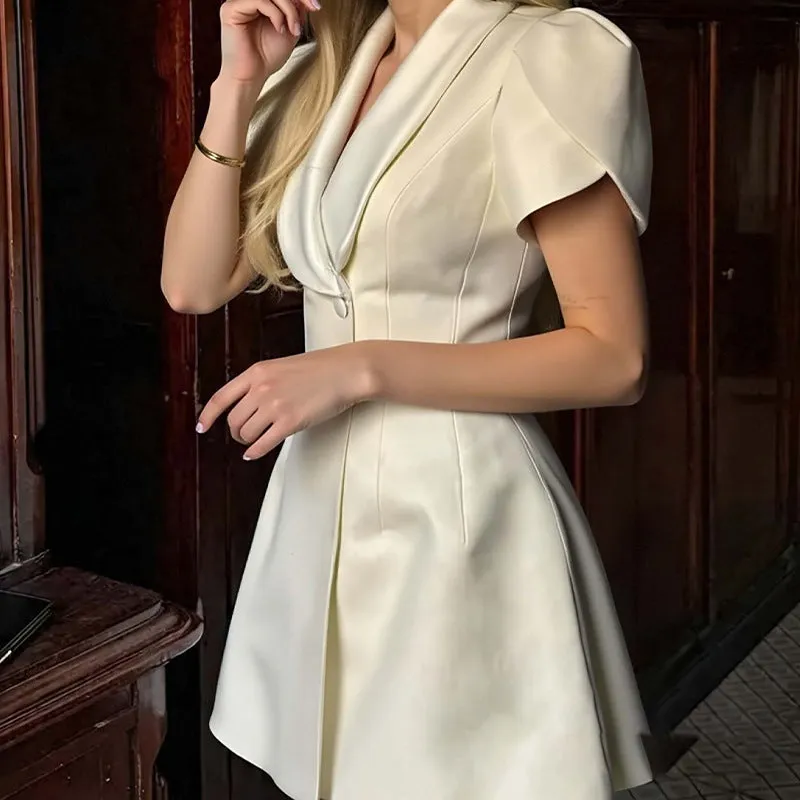 V-neck High Waist A-line Solid Color Jumpsuit Skirt for Women Short Length Short Sleeve Polyester Fabric Temperament Commute Style Available in Yellow Blue S M L XL 2XL 3XL