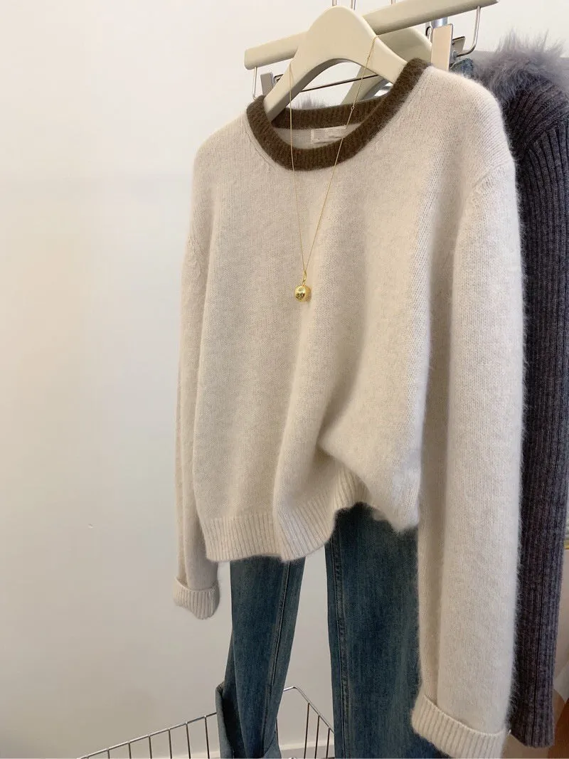 Idle Style soft glutinous polyester knitwear top in beige color, free size, pullover design for temperate commute