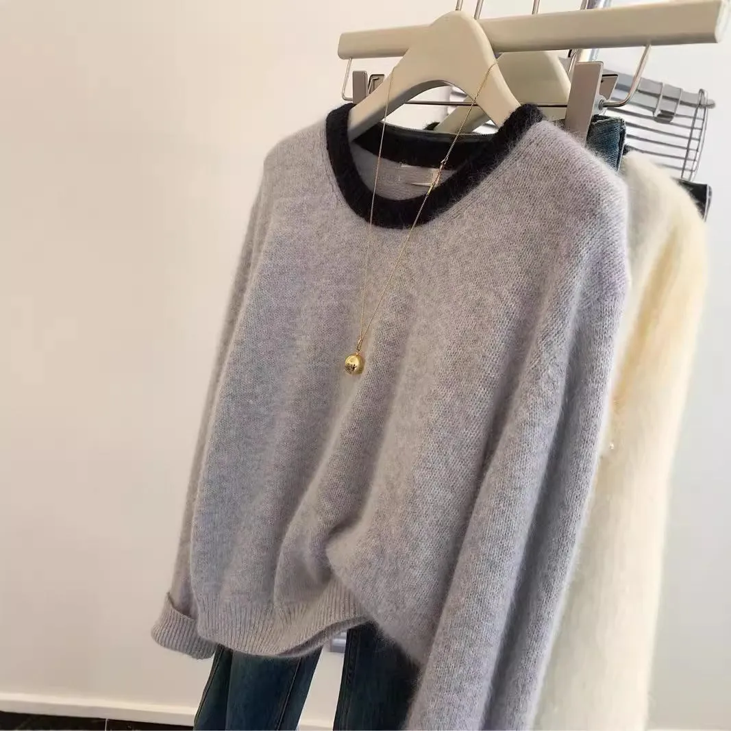 Idle Style soft glutinous polyester knitwear top in beige color, free size, pullover design for temperate commute