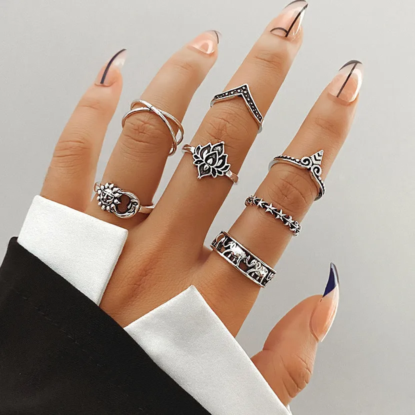 Retro alloy ring set for women with butterfly and snake geometric designs, opening rings pack