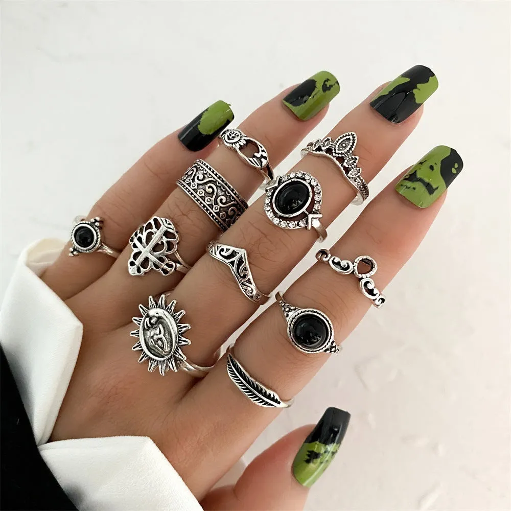 Retro alloy ring set for women with butterfly and snake geometric designs, opening rings pack