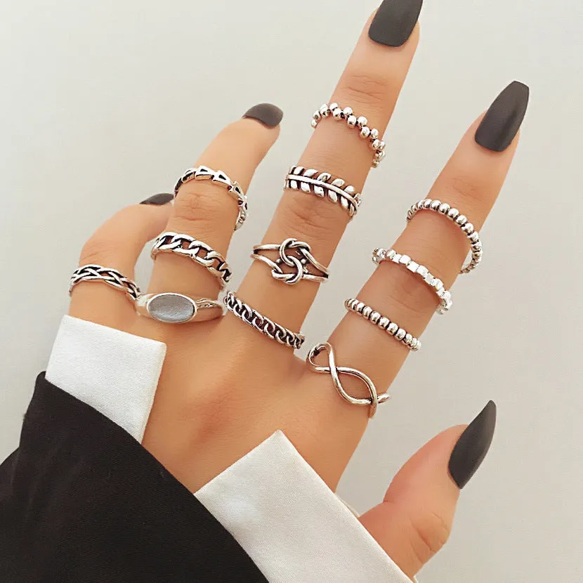 Retro alloy ring set for women with butterfly and snake geometric designs, opening rings pack