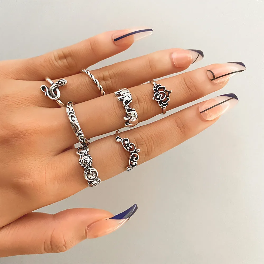 Retro alloy ring set for women with butterfly and snake geometric designs, opening rings pack