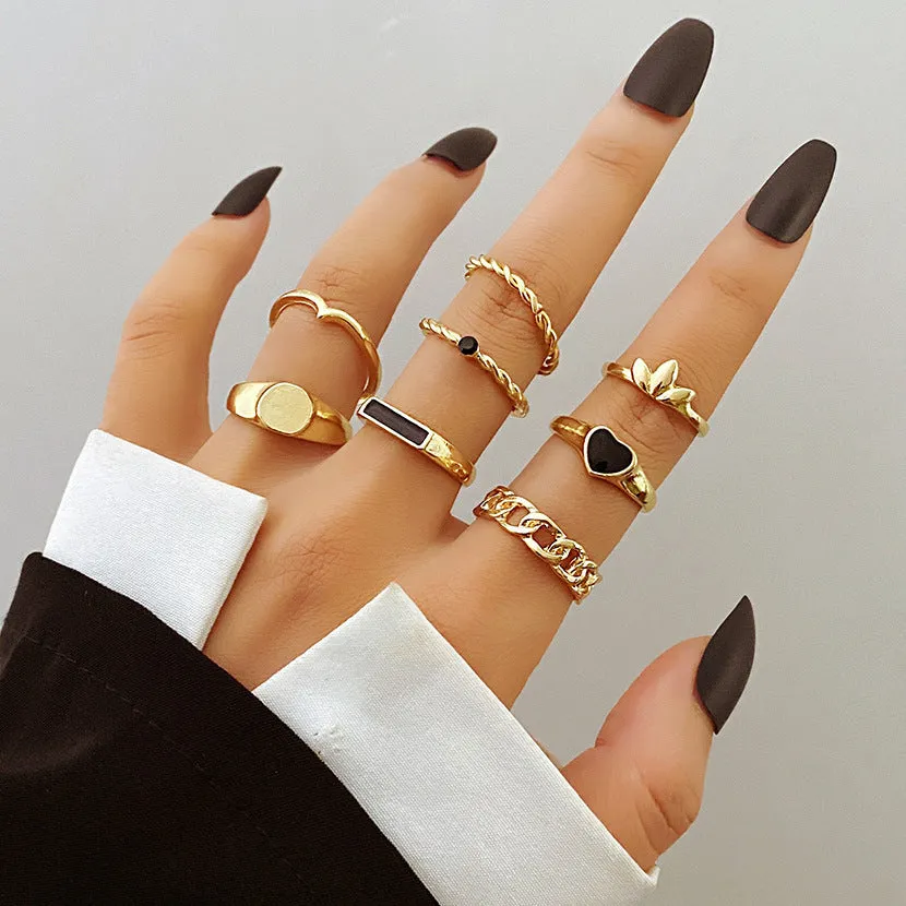 Retro alloy ring set for women with butterfly and snake geometric designs, opening rings pack