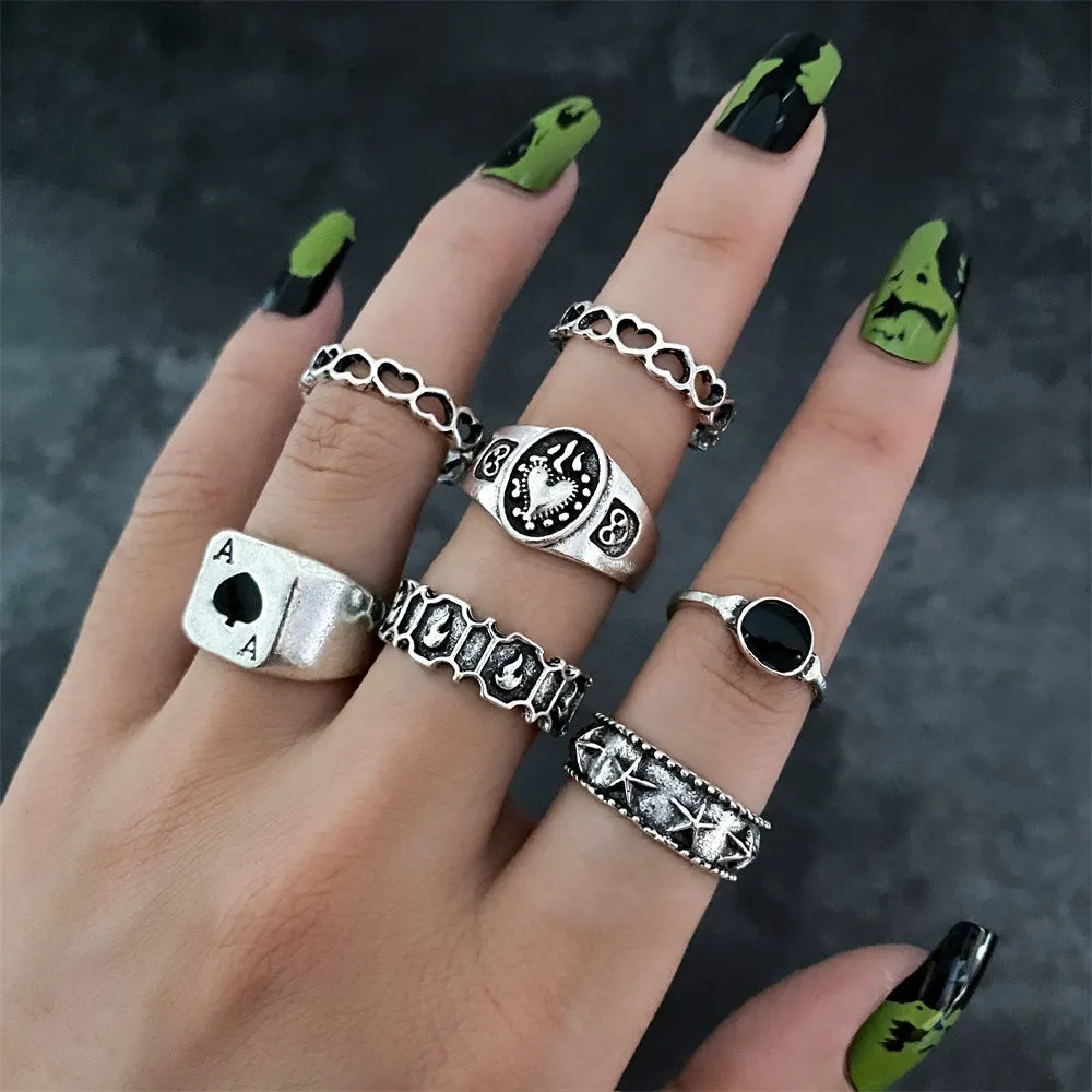 Retro alloy ring set for women with butterfly and snake geometric designs, opening rings pack