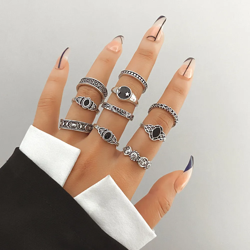 Retro alloy ring set for women with butterfly and snake geometric designs, opening rings pack