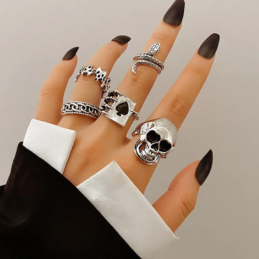 Retro alloy ring set for women with butterfly and snake geometric designs, opening rings pack