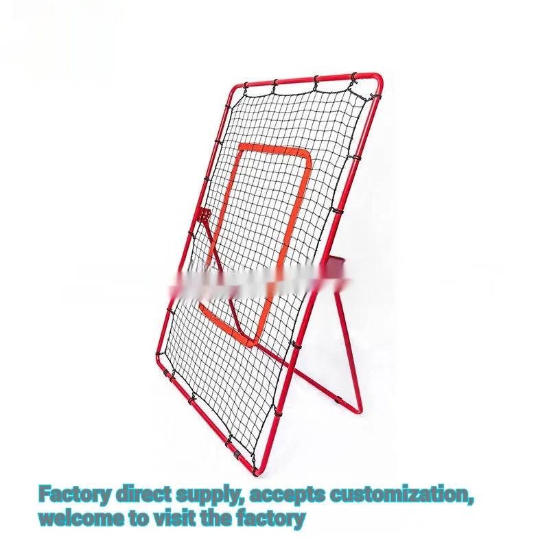 Red steel frame adjustable baseball training net for multi-sport practice in backyard setting