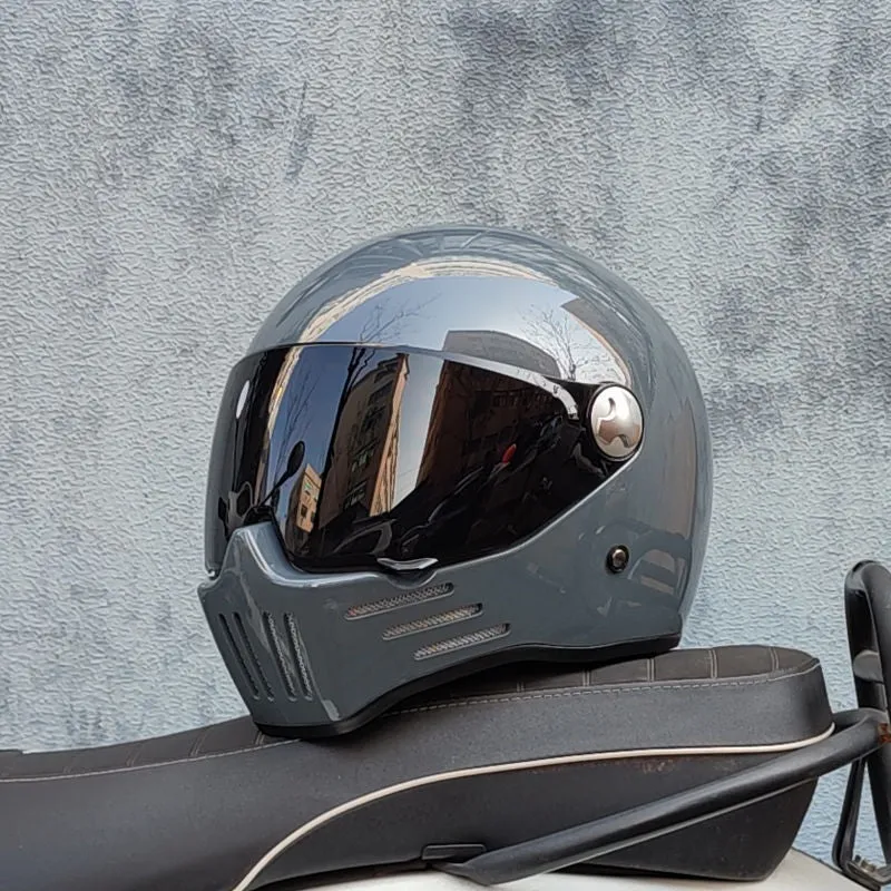 Harley retro motorcycle helmet in cement gray with silver plating, half-shell design for men and women