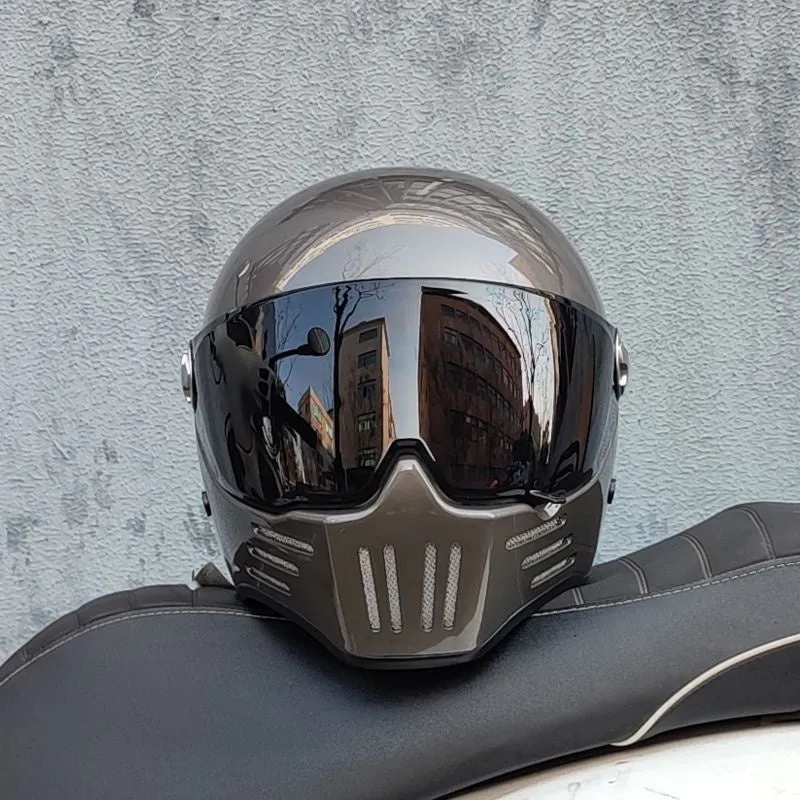 Harley retro motorcycle helmet in cement gray with silver plating, half-shell design for men and women