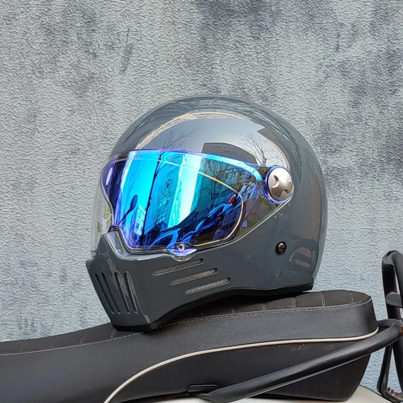 Harley retro motorcycle helmet in cement gray with silver plating, half-shell design for men and women