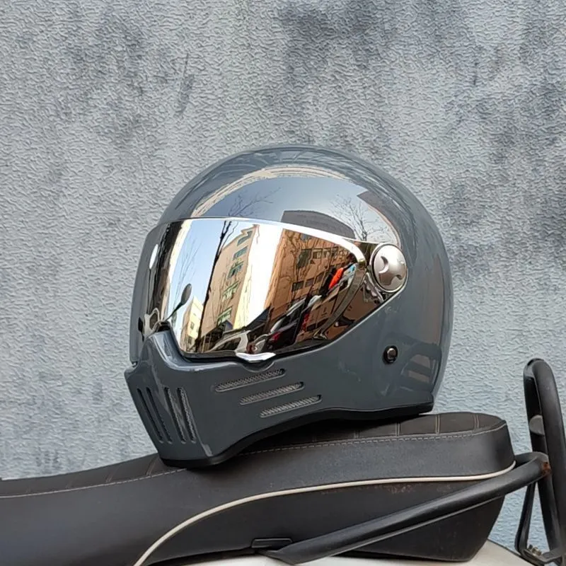 Harley retro motorcycle helmet in cement gray with silver plating, half-shell design for men and women