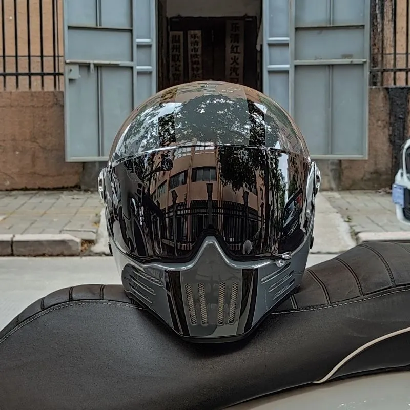 Harley retro motorcycle helmet in cement gray with silver plating, half-shell design for men and women